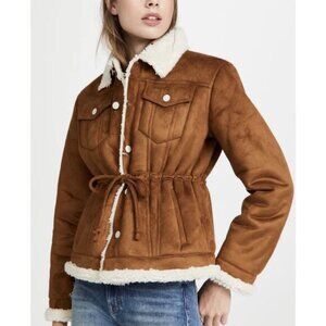 Mother Drifter Faux Suede Sherpa Lined Drawstring Jacket Womens Size Small